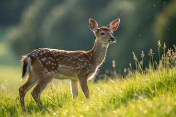 Fototapeta premium European fallow deer or common fallow deer, fawn portrait; Bavaria, Germany
