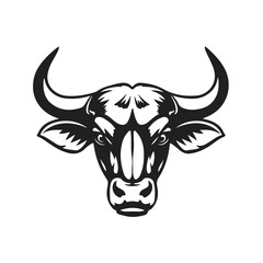 Bull head logo, strong animal emblem, angry bull face, horned beast icon, vector illustration	