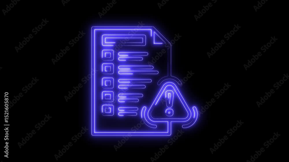 Poster neon file error illustration animation on black background warning notification for cybersecurity