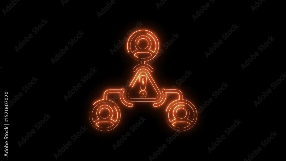 Poster glowing neon network alert animation representing security breach or system vulnerability on black b