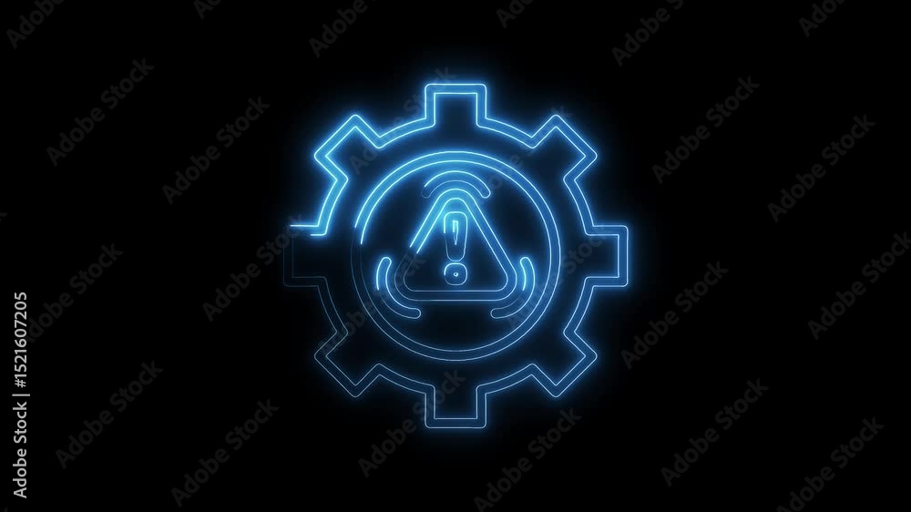 Poster glowing outline of a cogwheel with exclamation point for error message