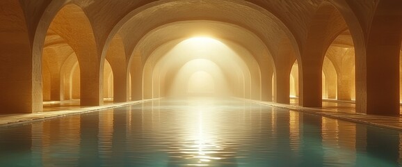 Golden, arched spa pool with tranquil water