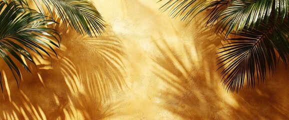 Naklejka premium Golden Palm Leaf Shadows on a Warm Background