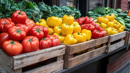 Fresh produce in wooden crates