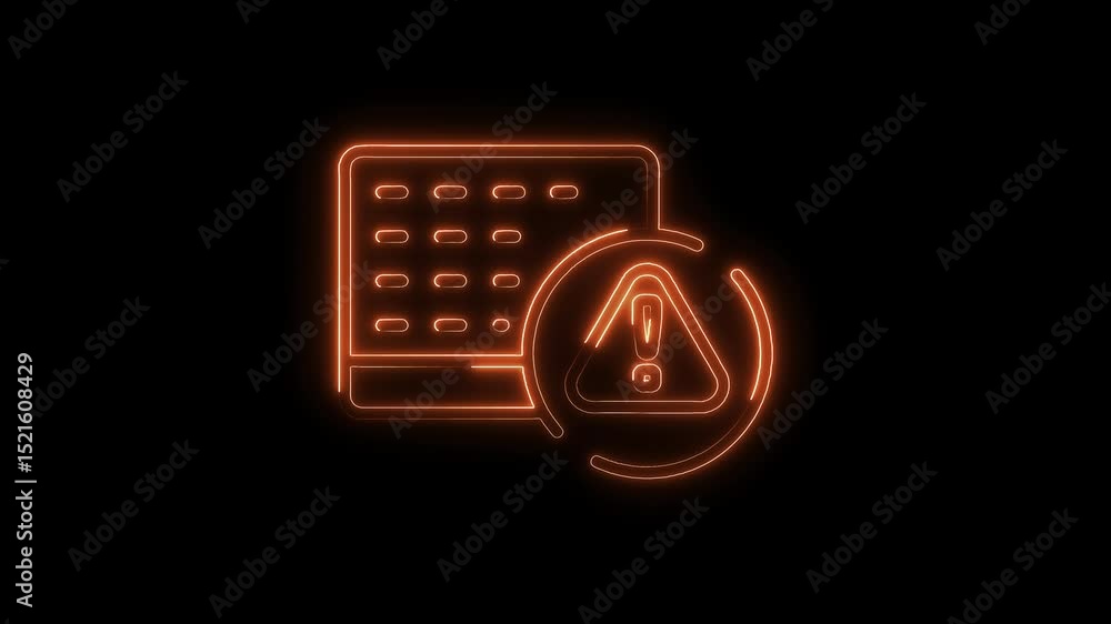 Aufkleber neon style calendar icon with warning triangle animation on black background
