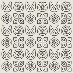 Seamless black and cream mid century modern flower pattern for backgrounds, fabric design, home decor.	
