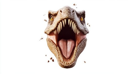 Fototapeta premium Capture the fierce expression of a roaring dinosaur, showcasing its impressive teeth and powerful presence.