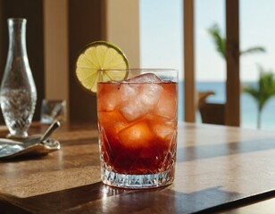 Cocktail and sunglasses on the desk: summer vacations