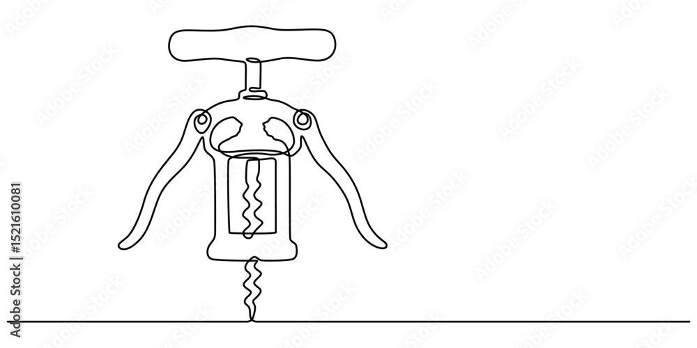Poster corkscrew one line continuous drawing. kitchen tools continuous one line illustration. vector minima