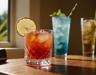Cocktail and sunglasses on the desk: summer vacations