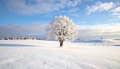 Obraz premium Solitary Winter Tree in Snowy Landscape