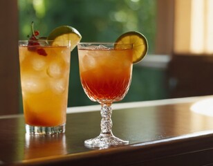 Cocktail and sunglasses on the desk: summer vacations