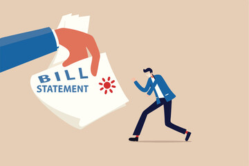 Debt crisis, broke or financial problem from Coronavirus COVID-19 pandemic economic recession concept, depressed frustrated jobless business man worried for loan, mortgage and financial bills.