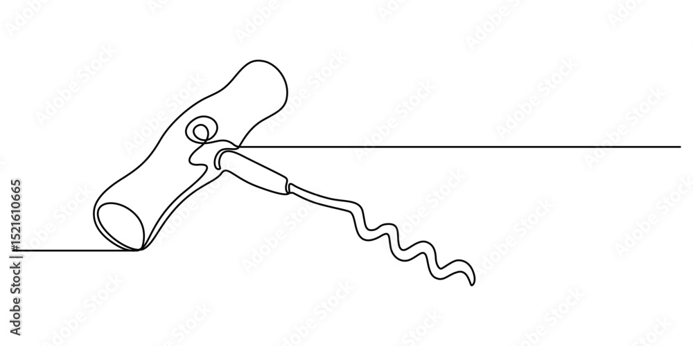 Poster corkscrew one line continuous drawing. kitchen tools continuous one line illustration. vector minima