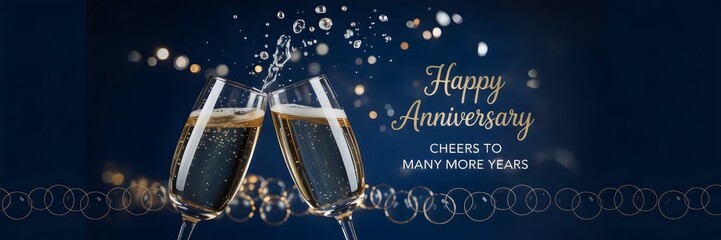 luxury anniversary card with champagne flutes and sparkling bubbles on navy – great for romantic occasions, celebration cards, or special milestones
