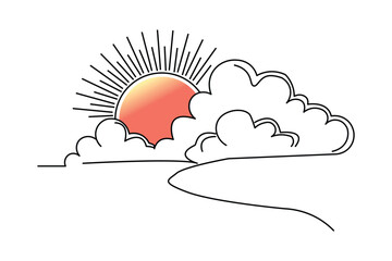 Sunset single line art of Isolated outline Vector icon