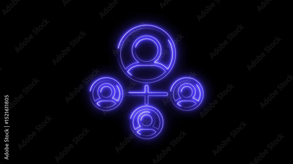 Poster neon style team hierarchy network glowing isolated on black background animated design