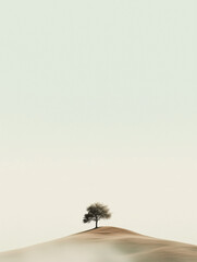 Minimalist Landscape with a Lone Tree on a Gentle Hill