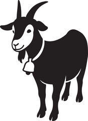 Goat with bell silhouette black and white, Farm animal cute graphic design