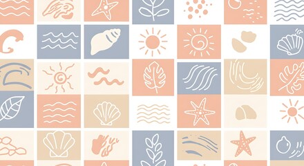 Summer Vibes Coastal & Tropical Seamless Pattern Design - Sun, Sea, and Shells