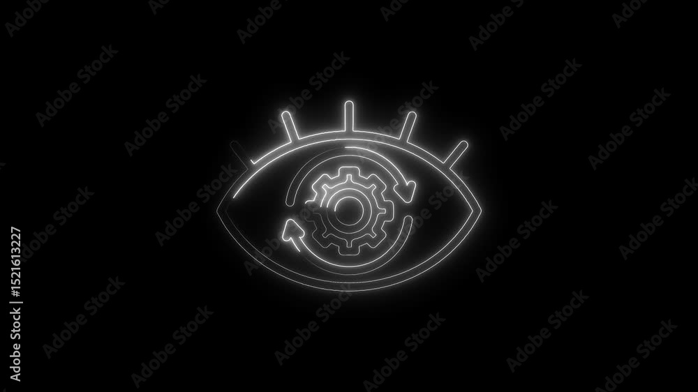 Aufkleber glowing eye with gear and arrow cycle animation on black background visual data