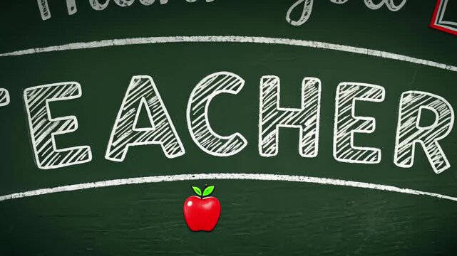Chalkboard animation with thank you teacher message featuring moving text and illustrations