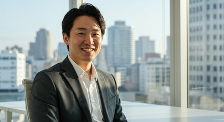 Business professional portrait urban office image bright environment close-up view confidence in leadership