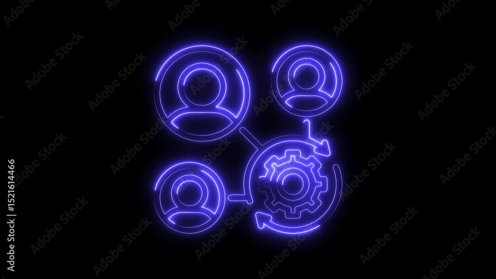 Poster neon light animation showing teamwork and processing for business and technology concept