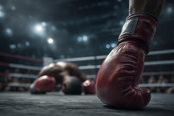 Victorious Boxer Celebrates After Knocking out Opponent in Ring