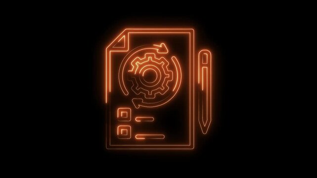 Neon style automation process flowchart and task list on black background for business solutions