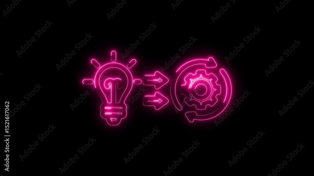 Poster neon idea generation to implementation business growth concept animation on black background