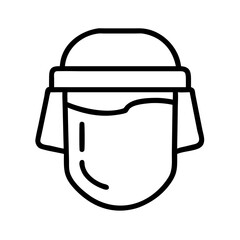 Simplified line drawing of a person wearing a face shield  