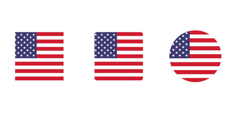 America flag icon. American flag badge. USA flags set. Set of AMERICA flag