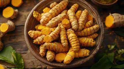 Bowl of fresh turmeric roots