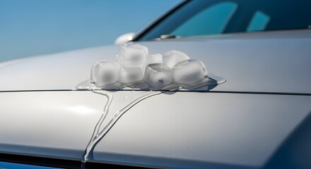 Naklejka premium Melting Ice Cubes on a Hot Car Hood Summer Heat Concept
