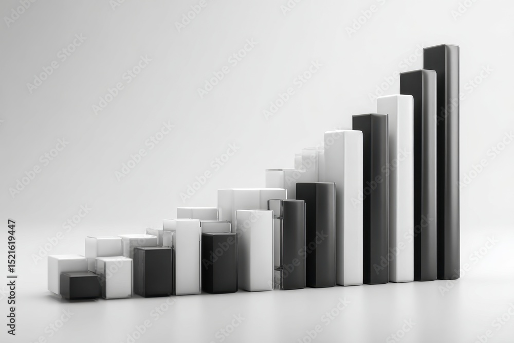 Poster a visually appealing bar graph with black and white columns demonstrating growth, success, progress 