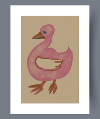 A Whimsical Pink Duck Illustration Perfect for Adding Playful Touch to Your Home Decor