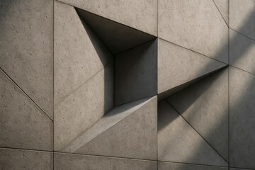 Abstract concrete wall with triangular indentations and shadows design
