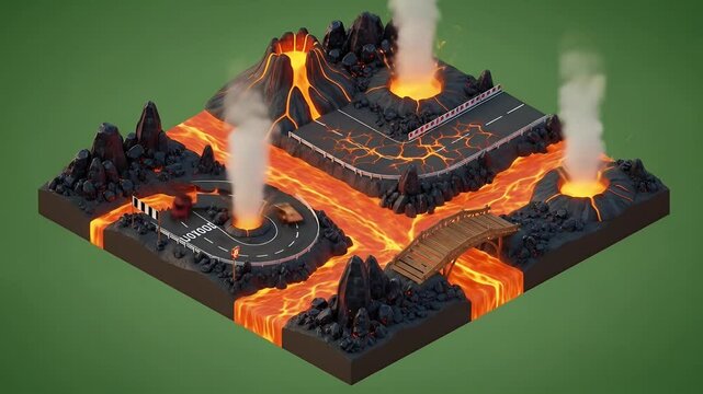 Volcanic Disaster Zone Isometric Diorama