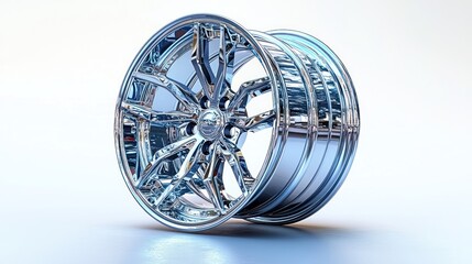 Shiny chrome car wheel, detailed design