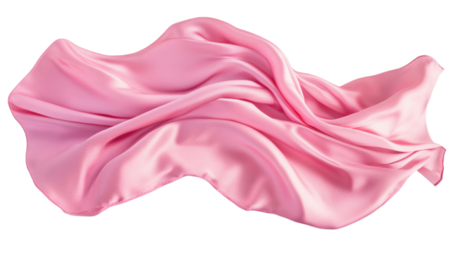 Luxurious pink satin fabric with smooth glossy texture isolated on white background