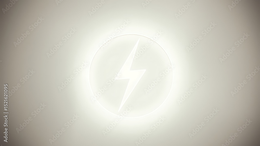Poster symbol representing electricity with a lightning bolt within a circular shape on a white background