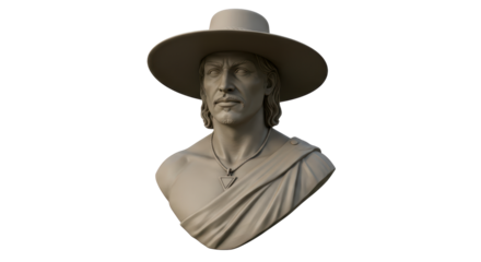 Isolated Bust Sculpture of Mysterious Man with Hat