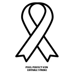 black awareness ribbon editable stroke outline icon isolated on white background flat vector illustration, black outline, Pixel perfect