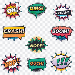 Snap Crash Wham Boing Comic PNG | Pop Art Sound Effects, Cartoon Speech Bubbles, Action Words