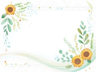 Beautiful Sunflower Frame with Green Leaves and Soft Colors