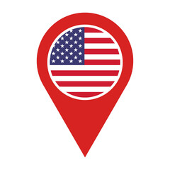 Map pointer. America flag icon. Flag of America map pointer. America map pin. Map pin. Map location pin.