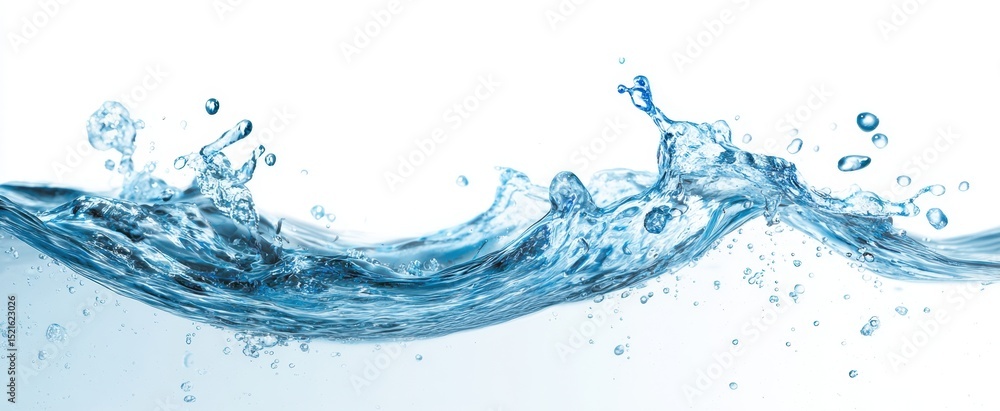 Poster the captivating wave of water splashing and creating droplets in motion.
