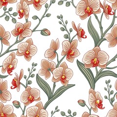 Seamless pattern with orchid, vector illustration. Perfect for background greeting cards and invitations for wedding, birthday, Valentine's Day, Mother's Day.