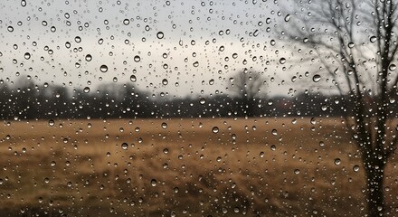 Raindrops on Glass, Autumn Field View